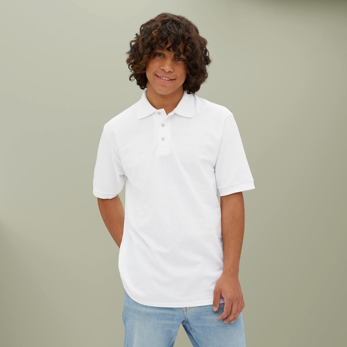 White cotton piqué polo, supplier preview of the undecorated garment
